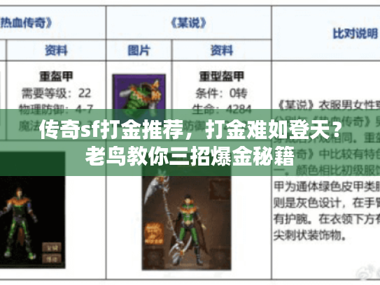 传奇sf打金推荐，打金难如登天？老鸟教你三招爆金秘籍