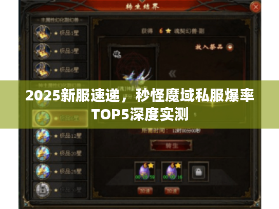2025新服速递，秒怪魔域私服爆率TOP5深度实测