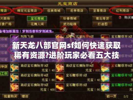 新天龙八部官网sf如何快速获取稀有资源?进阶玩家必看五大技巧