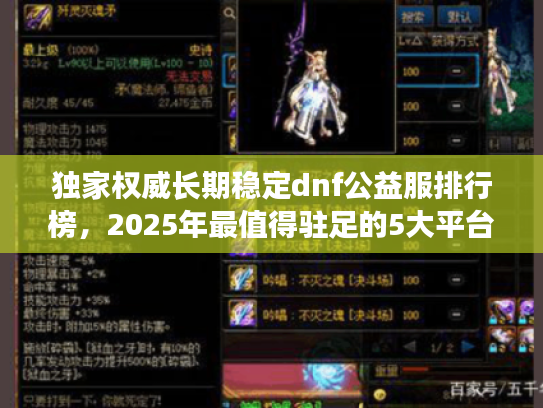 独家权威长期稳定dnf公益服排行榜,2025年最值得驻足的5大平台 独家权威长期稳定dnf公益服排行榜,2025年最值得驻足的5大平台