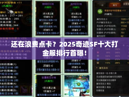 还在浪费点卡？2025奇迹SF十大打金服排行首曝！