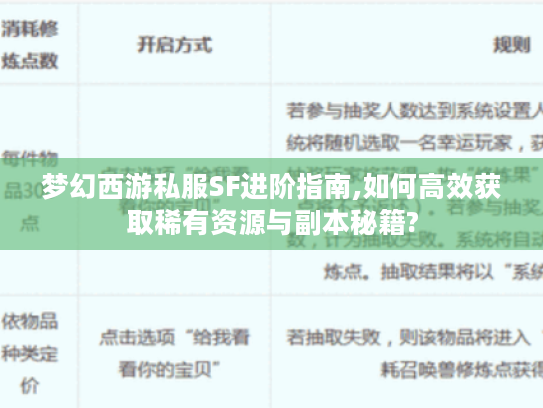 梦幻西游私服SF进阶指南,如何高效获取稀有资源与副本秘籍?
