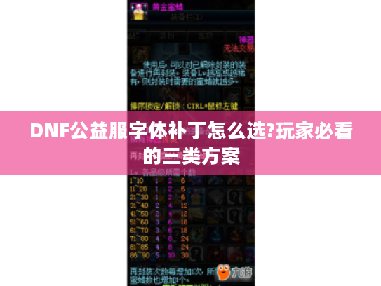 DNF公益服字体补丁怎么选?玩家必看的三类方案