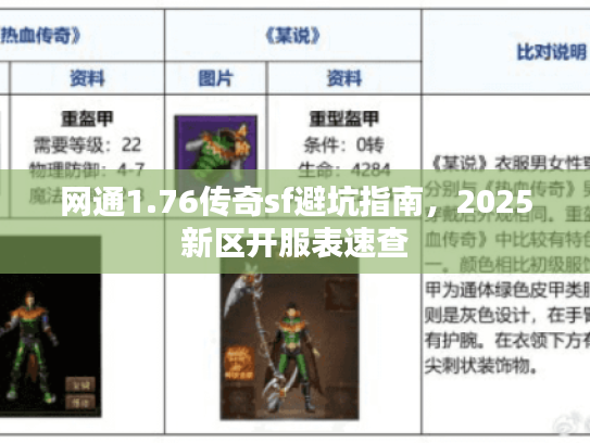 网通1.76传奇sf避坑指南，2025新区开服表速查