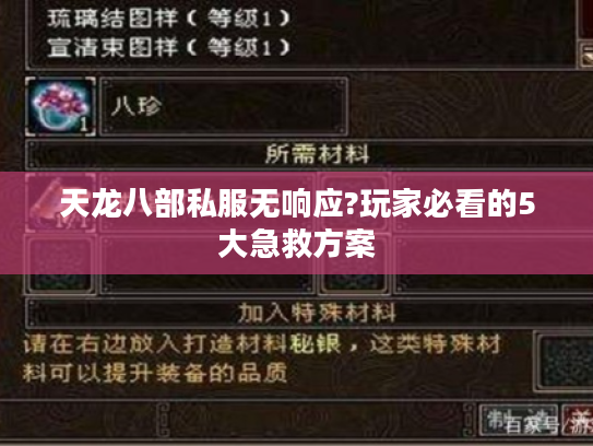 天龙八部私服无响应?玩家必看的5大急救方案