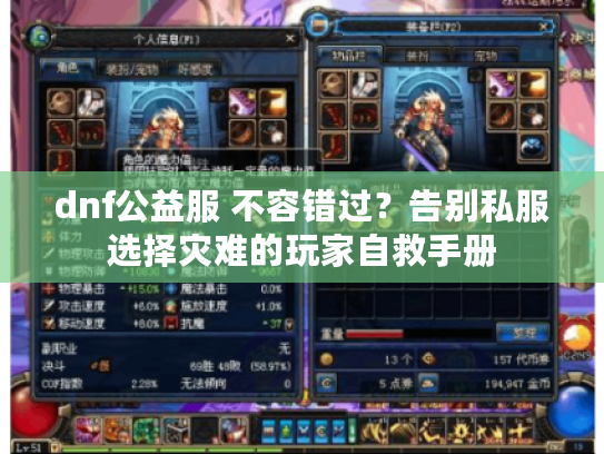 dnf公益服 不容错过？告别私服选择灾难的玩家自救手册