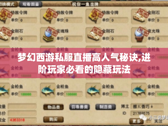 梦幻西游私服直播高人气秘诀,进阶玩家必看的隐藏玩法