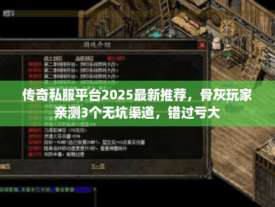 传奇私服平台2025最新推荐，骨灰玩家亲测3个无坑渠道，错过亏大