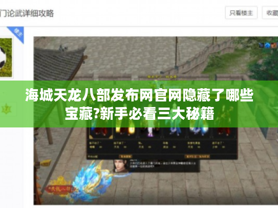 海城天龙八部发布网官网隐藏了哪些宝藏?新手必看三大秘籍