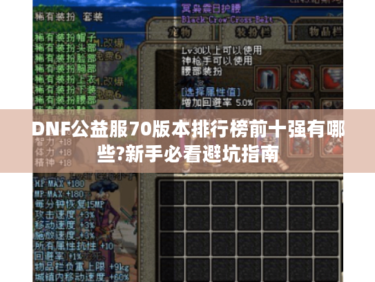 DNF公益服70版本排行榜前十强有哪些?新手必看避坑指南