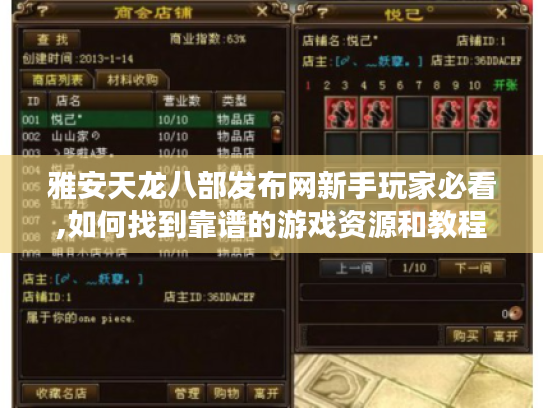 雅安天龙八部发布网新手玩家必看,如何找到靠谱的游戏资源和教程?