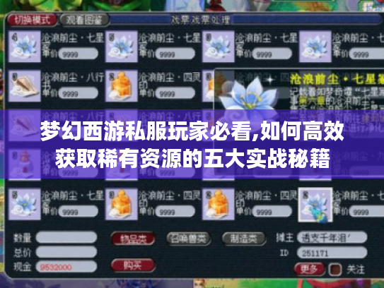 梦幻西游私服玩家必看,如何高效获取稀有资源的五大实战秘籍
