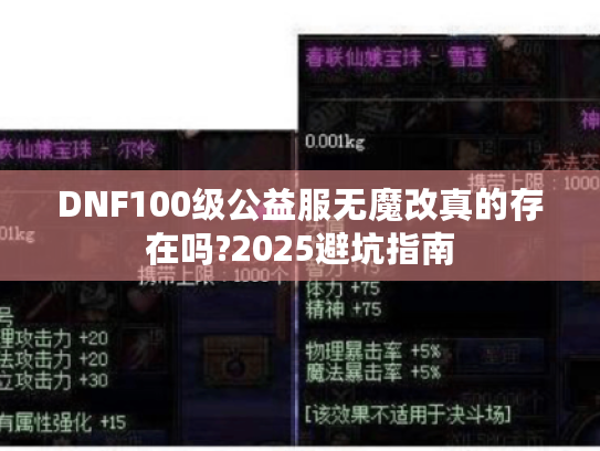 DNF100级公益服无魔改真的存在吗?2025避坑指南 DNF100级公益服无魔改真的存在吗?2025避坑指南