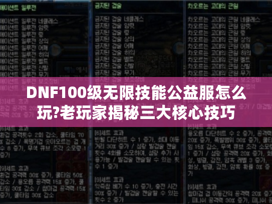 DNF100级无限技能公益服怎么玩?老玩家揭秘三大核心技巧 DNF100级无限技能公益服怎么玩?老玩家揭秘三大核心技巧