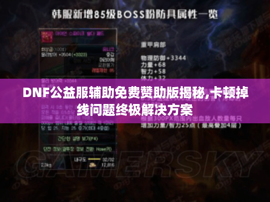 DNF公益服辅助免费赞助版揭秘,卡顿掉线问题终极解决方案