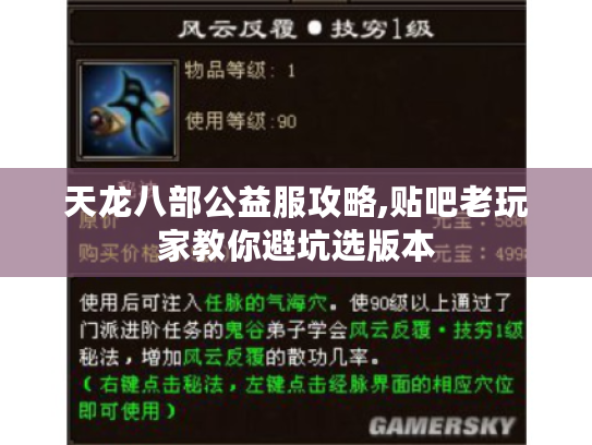 天龙八部公益服攻略,贴吧老玩家教你避坑选版本