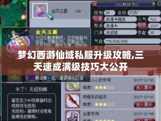 梦幻西游仙域私服升级攻略,三天速成满级技巧大公开