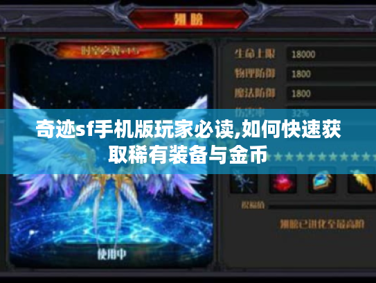 奇迹sf手机版玩家必读,如何快速获取稀有装备与金币