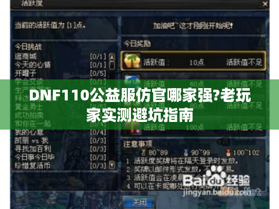 DNF110公益服仿官哪家强?老玩家实测避坑指南