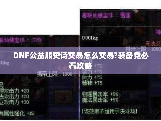 DNF公益服史诗交易怎么交易?装备党必看攻略