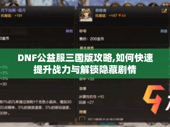 DNF公益服三国版攻略,如何快速提升战力与解锁隐藏剧情