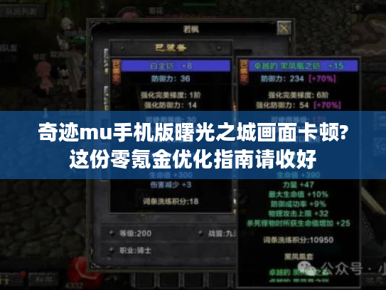 奇迹mu手机版曙光之城画面卡顿?这份零氪金优化指南请收好