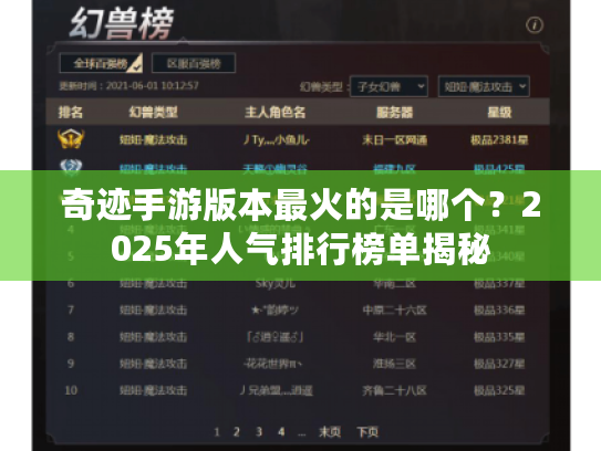 奇迹手游版本最火的是哪个？2025年人气排行榜单揭秘