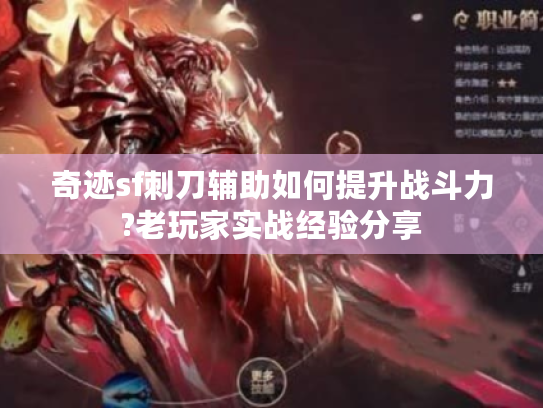 奇迹sf刺刀辅助如何提升战斗力?老玩家实战经验分享