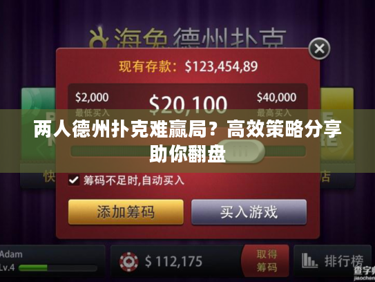 两人德州扑克难赢局？高效策略分享助你翻盘