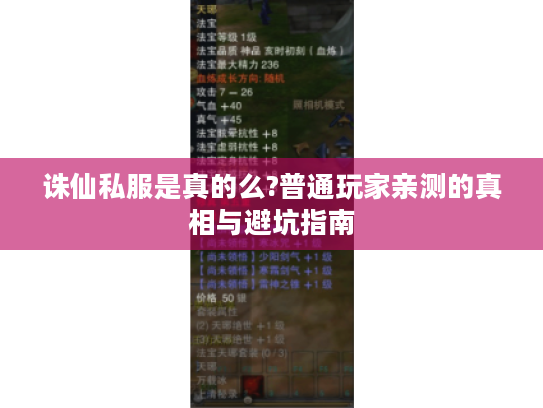 诛仙私服是真的么?普通玩家亲测的真相与避坑指南