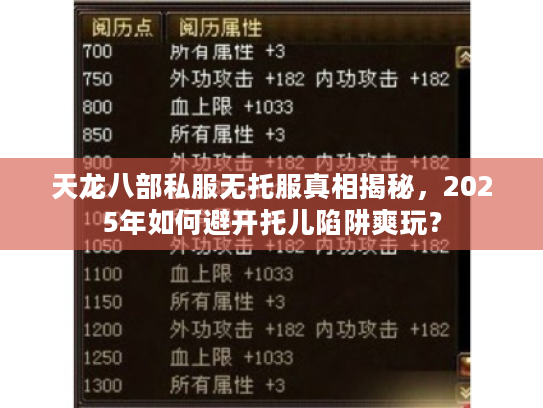 天龙八部私服无托服真相揭秘,2025年如何避开托儿陷阱爽玩? 天龙八部私服无托服真相揭秘,2025年如何避开托儿陷阱爽玩?