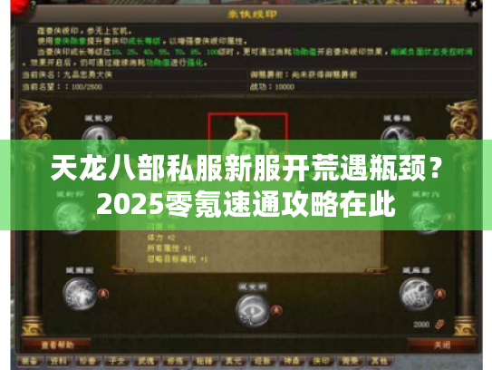 天龙八部私服新服开荒遇瓶颈？2025零氪速通攻略在此