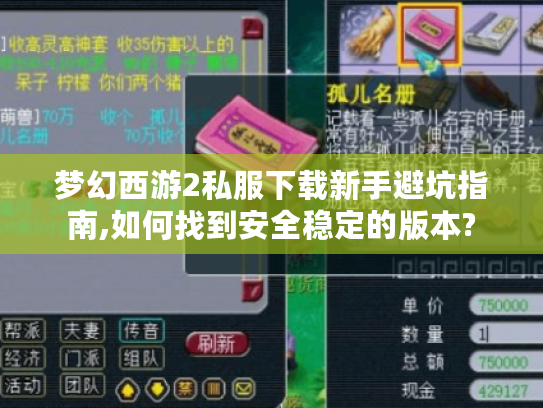 梦幻西游2私服下载新手避坑指南,如何找到安全稳定的版本?