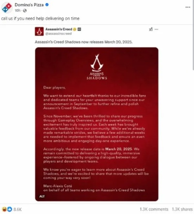 刺客信条影跳票真相：官方声明揭秘