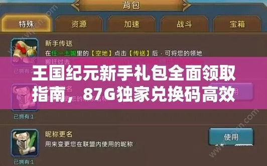 《王国纪元新手礼包领取攻略！87G独家兑换码获取方法揭秘》