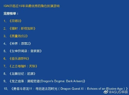 盘点十大最受欢迎角色扮演游戏，经典之作不容错过！