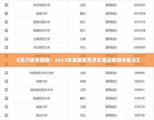 《热力榜单揭晓！2023年度最受欢迎交通运输游戏盘点》