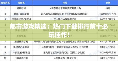都市游戏精选：热门下载排行前十必玩佳作！
