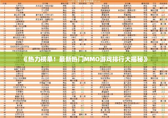 《热力榜单！最新热门MMO游戏排行大揭秘》