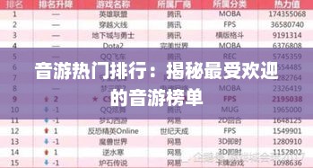 音游热门排行：揭秘最受欢迎的音游榜单