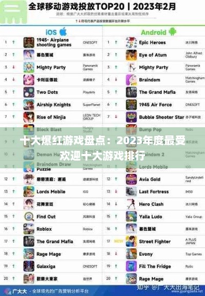 十大爆红游戏盘点：2023年度最受欢迎十大游戏排行